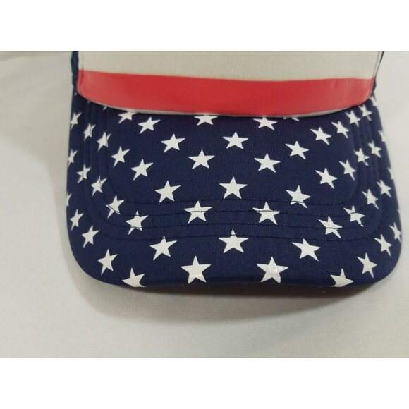 American Flag Trucker Hat Red & White Stripes Blue Star Pattern Patriotic - Picture 4 of 8